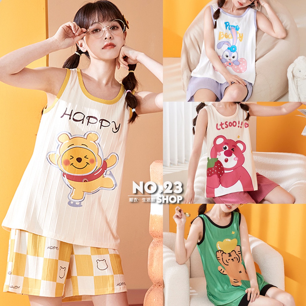 Pure Cotton Sleeveless Vest Pajamas Disney Winnie The Pooh Hug Brother Cartoon Cute Set Summer Thin Women's Home Clothes Loose Korean Version Cool Paja