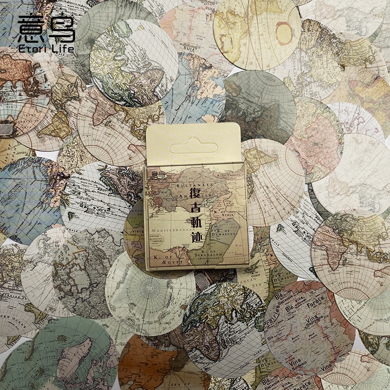 46pcs Vintage World Maps Scrapbook Paper Sticker Retro Decorative ...