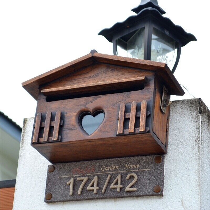 Vintage Post Mailbox Wall Mounted Design Wood Decorative Post Mail Box ...