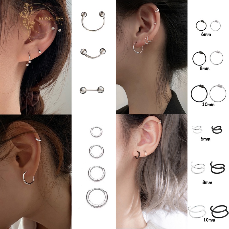 Roselife【1 Pair】Unisex Stainless Steel 316L Ball Stud Earrings Street Design Simple Jewelry Pierced Earrings
