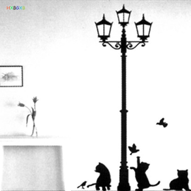 HXBGEcofriendly PVC Wall Stickers Decal Removable Black Cat Telegraph