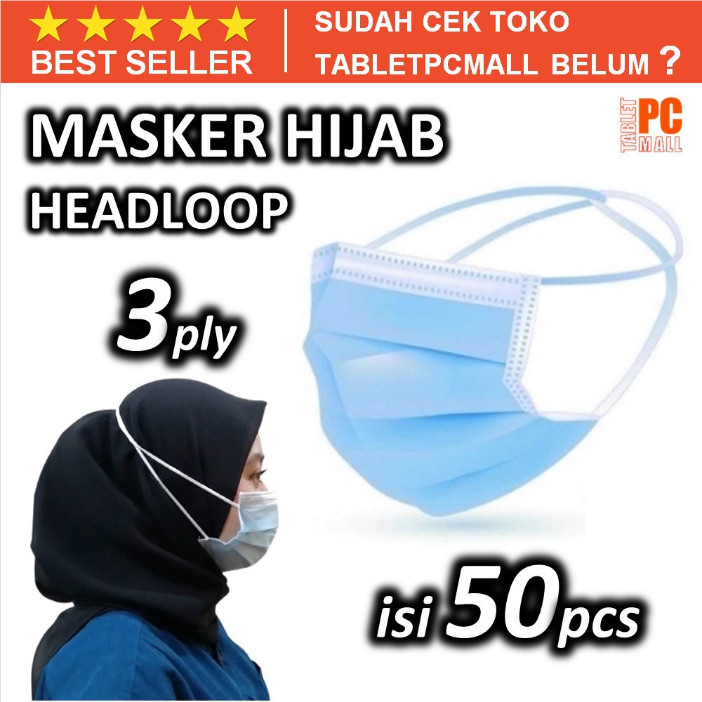 3 Ply Headloop Hijab Mask contains 50 pcs Medical Disposable Face Mask ...