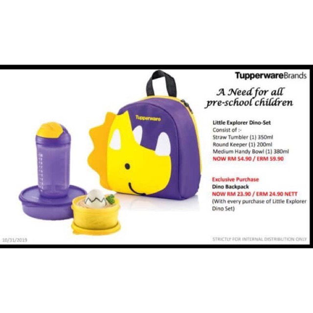 Tupperware UNTUK ANAK Explorer Dino Set and Dino Backpack | Shopee ...