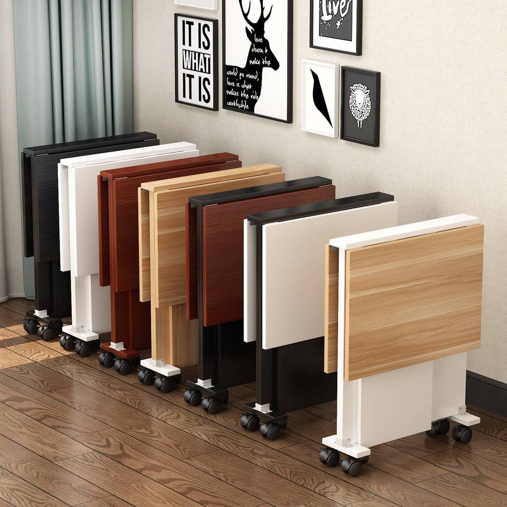 Folding table small family simple dining table movable rectangular ...