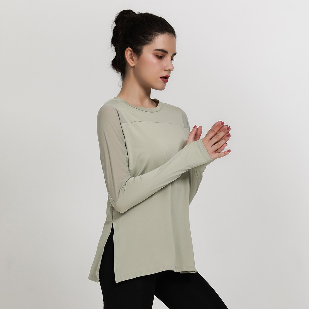 Loose yoga clothes for fitness sport shirt women blouse O-neck workout running long sleeve femme gym top with thumb holes