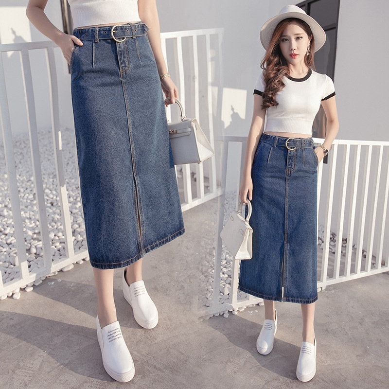 Plus Size XS 3XL Women Long Denim Skirt Spring Summer Autumn