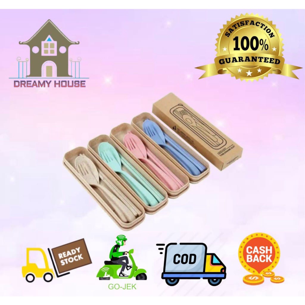 Dreamyhous Set Sendok Garpu dan Sumpit /Sendok Jerami Set/ Sendok Kotak