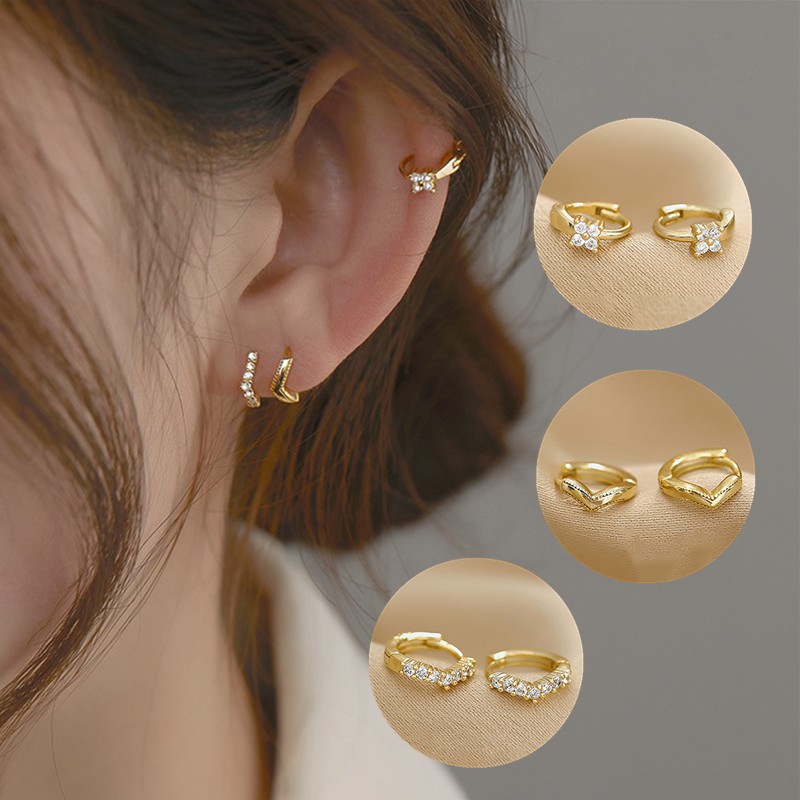 Earrings Petite Ear Bone Small Helix Piercing Hoop Zircon Golden Cartilage Dainty Huggie Piercing Earings Shopee Singapore