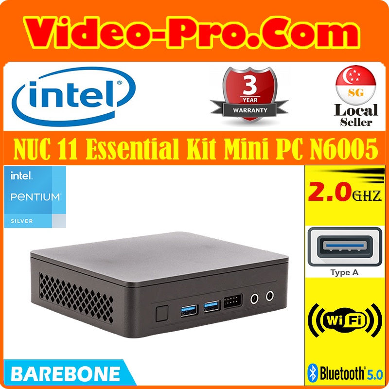 Intel NUC 11 Essential Kit Mini PC Barebone Intel Pentium Silver N6005 Processor Integrated Graphics and Intel Wireless-