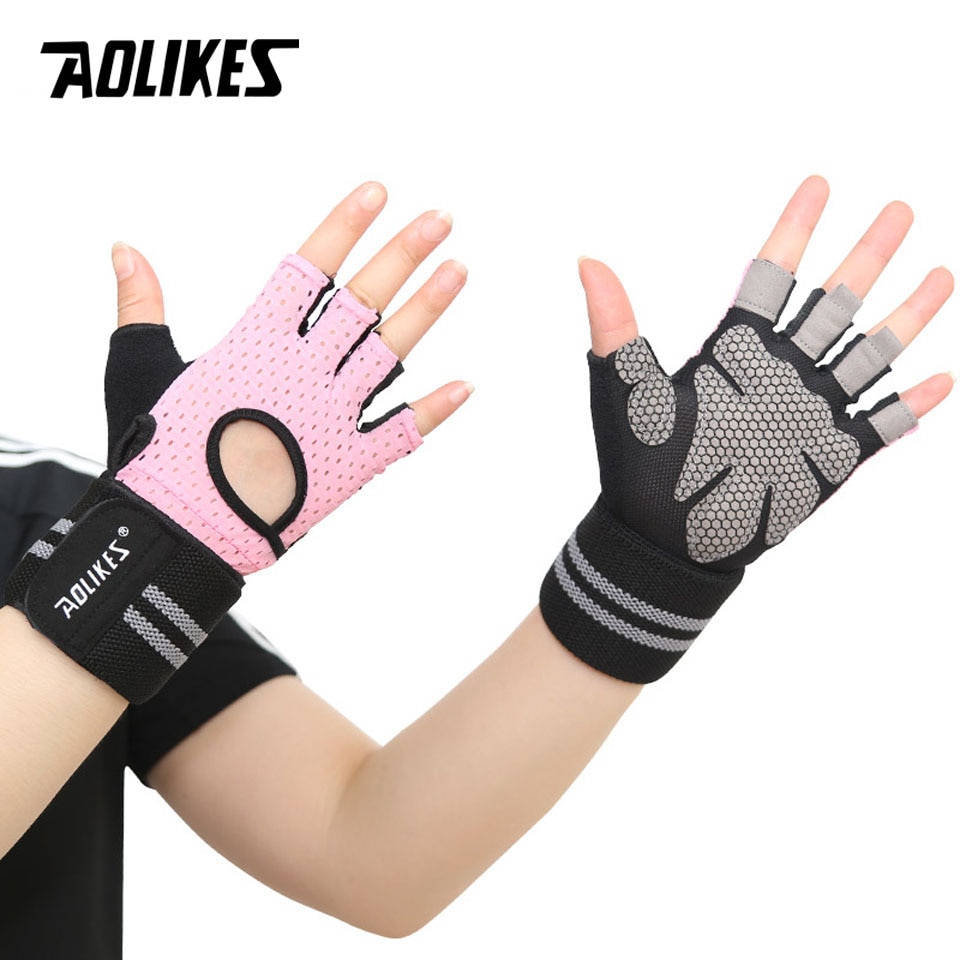 AOLIKES 1 Pair Men Women Gym Half Finger Sports Fitness Exercise Training  Wrist Gloves Anti-slip Resistance Weightlifting Gloves