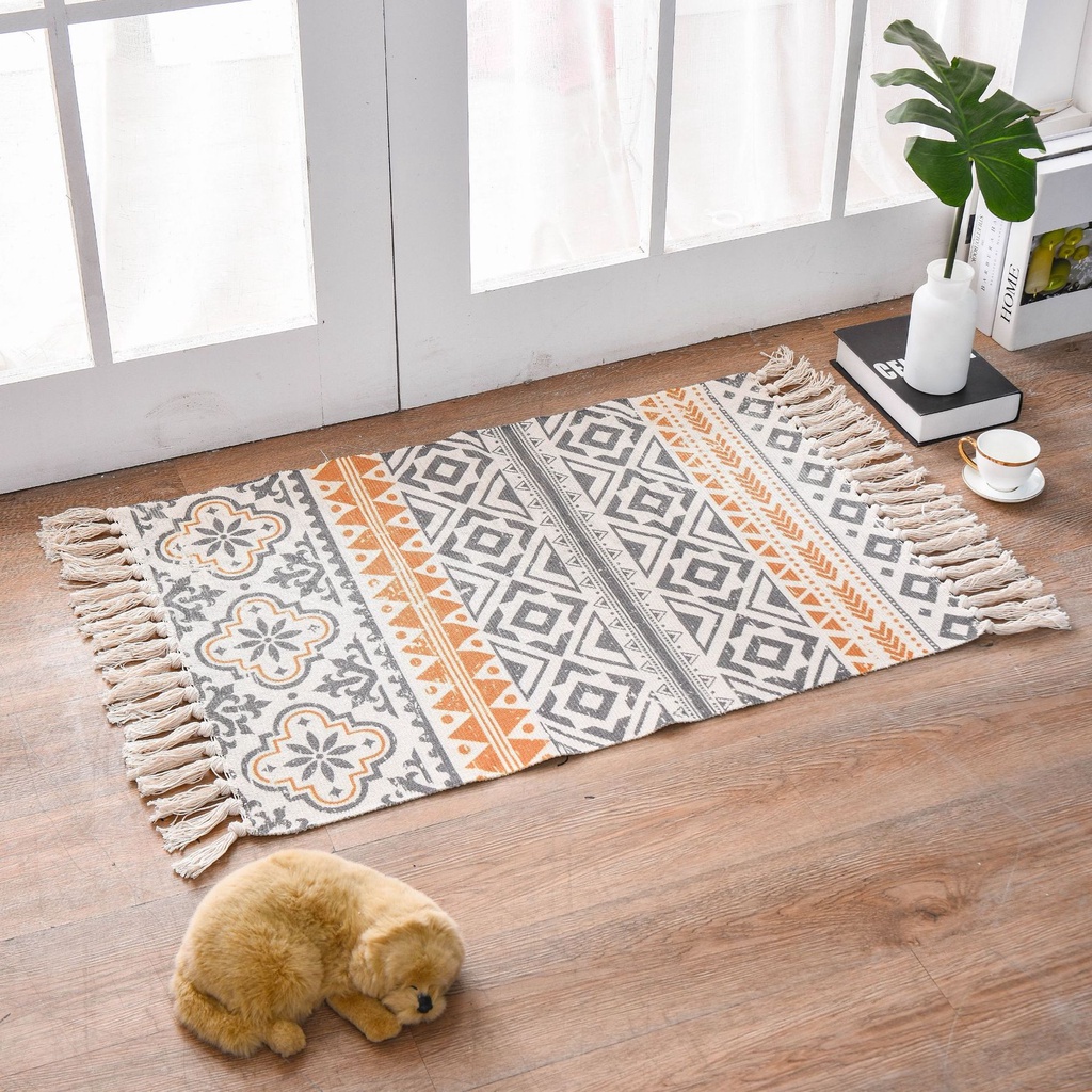 EISHO Door Mat Boho Vintage Cotton Woven Area Rug Door Mat