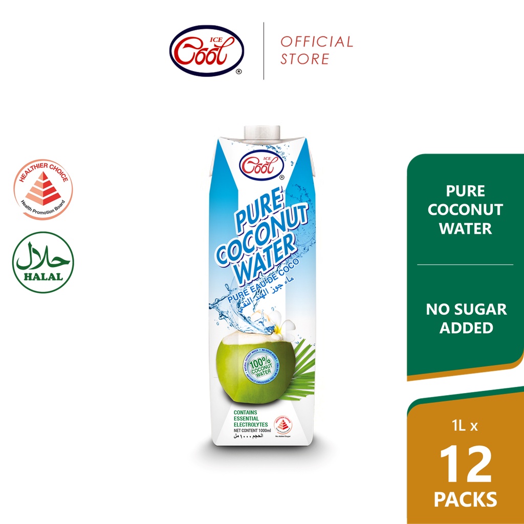 Ice Cool 100% Pure Coconut Water 1 Liter x 12 packs TETRA [CTN ...