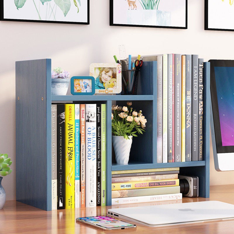 WEILIANG Space Saving Wooden Book Shelf Simple Desk Shelving Units on the Table Book Storage