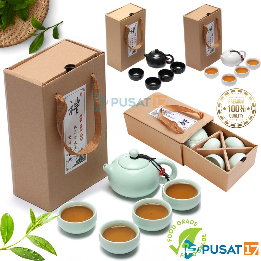 CHINESE TEA POT SET CERAMIC 4 CUP / TEKO TEH CHINA 4 CANGKIR KERAMIK SET / SOUVENIR GIFT CLASSIC