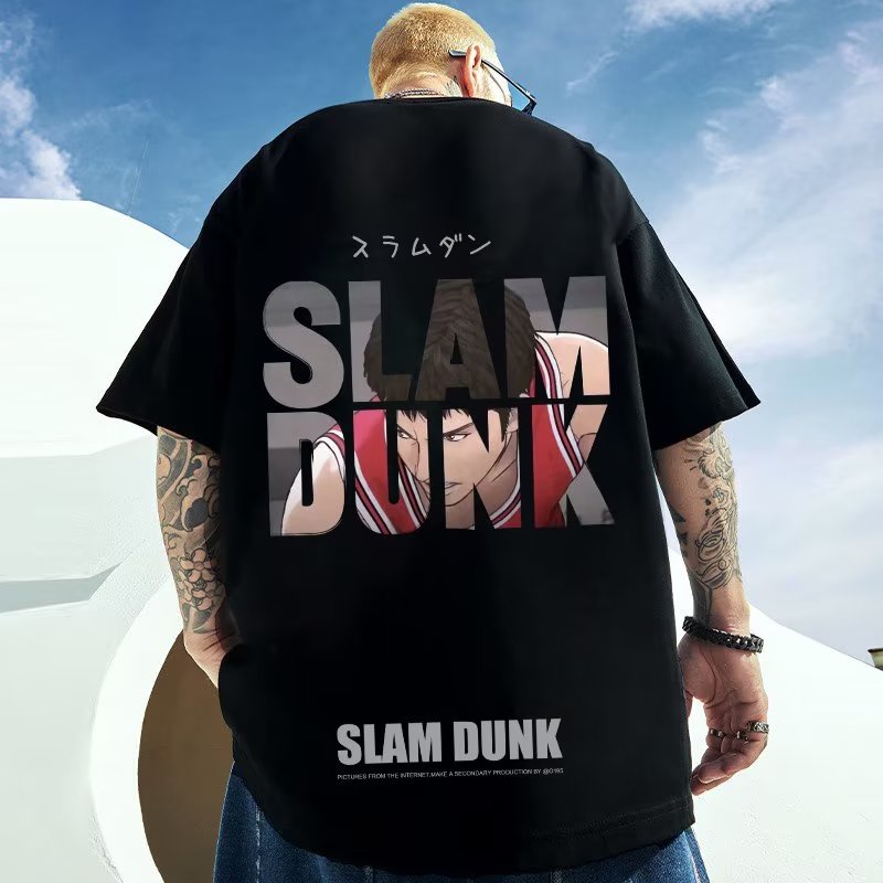 Japanese Slam Dunk Anime Unisex Anime Clothing Korean Men's Round Neck Short Sleeve T Shirt Graphic T Shirt Unisex Oversized White Shirt Men's Black White Short Sleeve T Shirt tee