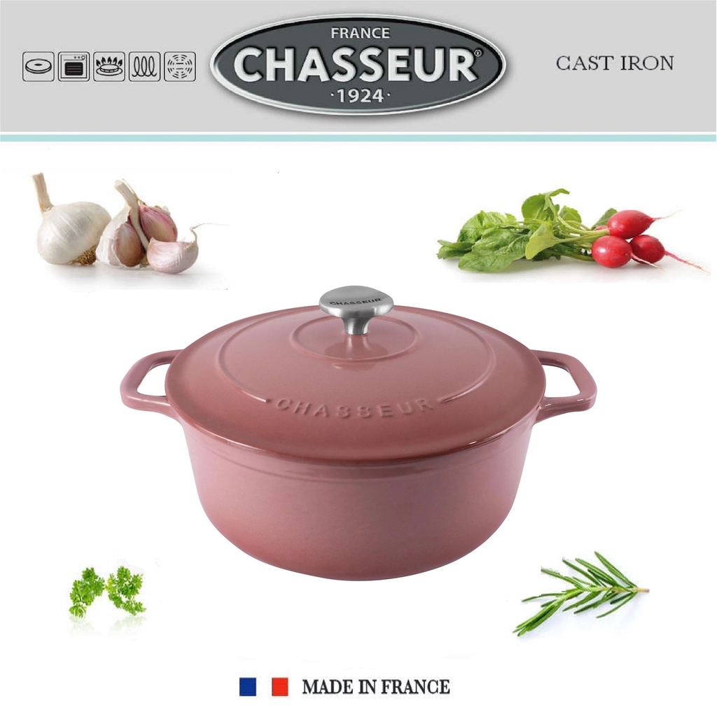 CHASSEUR Cast Iron Round Casserole 24cm 4 Ltr Rosewood Black