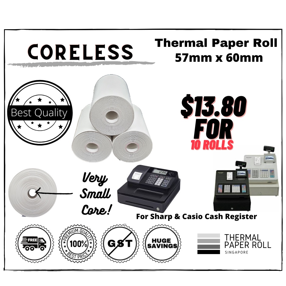 Cash Register Thermal Paper Roll 57 x 60mm *Premium* Quality (10 Rolls