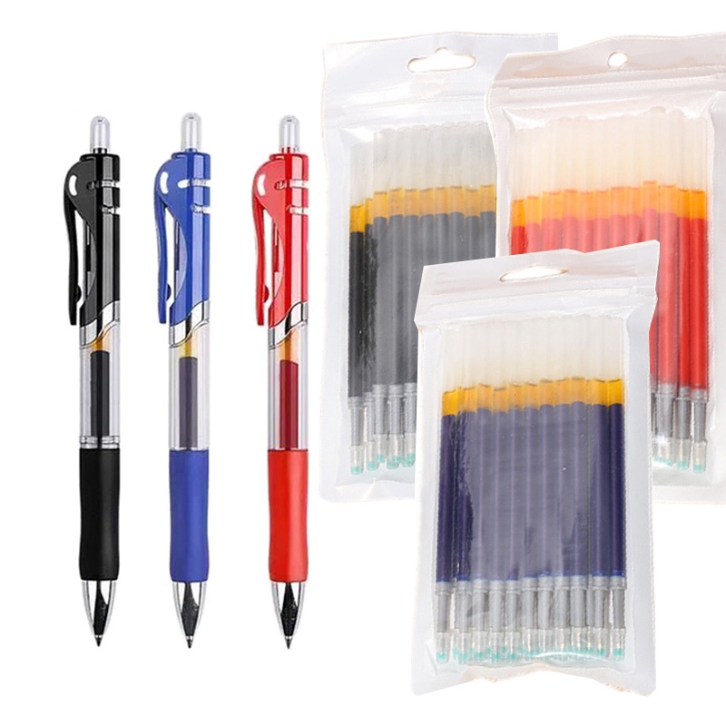 53 Pcs 0.5mm Ballpoint Pen + Refill Set Press Blue Black Red Bullet Tip ...