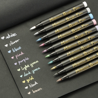 10PCS Pack Hand Lettering Calligraphy Brush Pen Markers Set, Soft and Hard  Tip, Black Ink Refillable