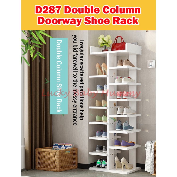 【D287 Doorway double column Shoe Rack】Minimalist Wooden Shoe Shelf/ 7/8 ...