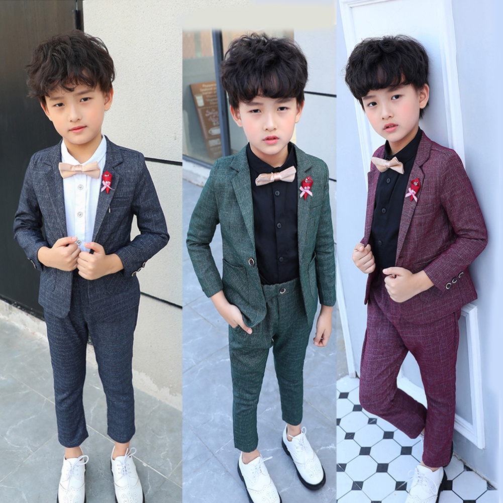 Kids Boys Formal Attire Navy Red Green Suit Gentlemen Tuxedo Set Wedding Birthday Party Outfit Blazer Coat Suits Shirt Pants Fashion Clothes Photoshoot Costume Gift 3 11 Years Shopee Singapore