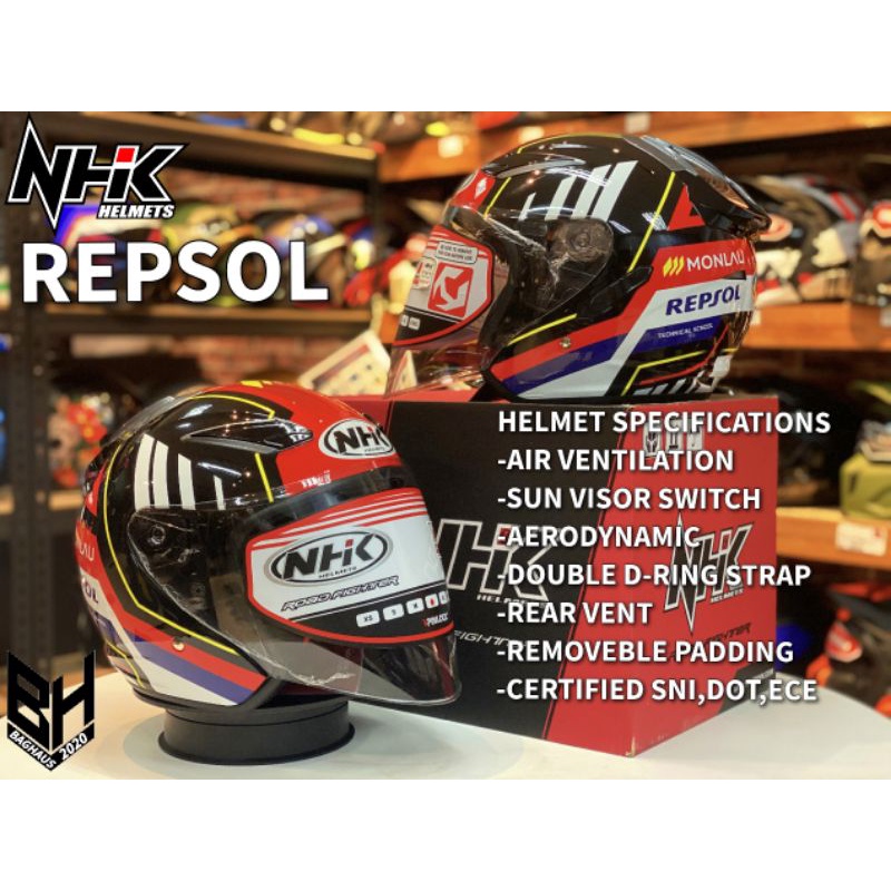 NHK HELMET / HELMET NHK R1 v2.0 REPSOL BLACK RED GLOSSY OPEN FACE ...