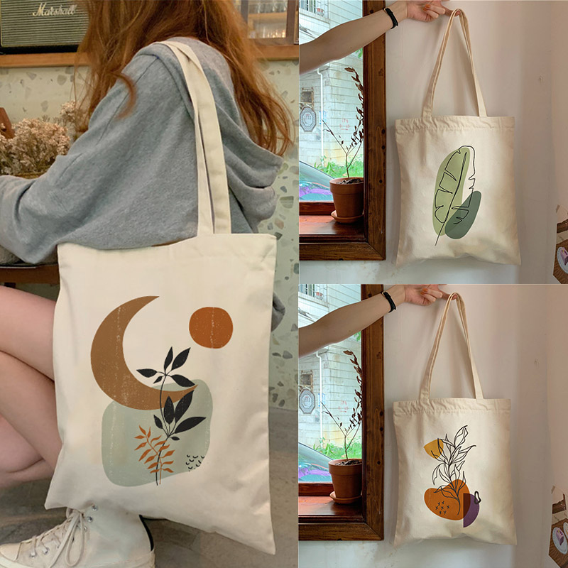 Retro Boho Plants Aesthetic Canvas Tote Bag Lady Handbag Harajuku Ulzzang Fashion Shoulder Bags Large Capacity Student Book Bag Shopee Singapore