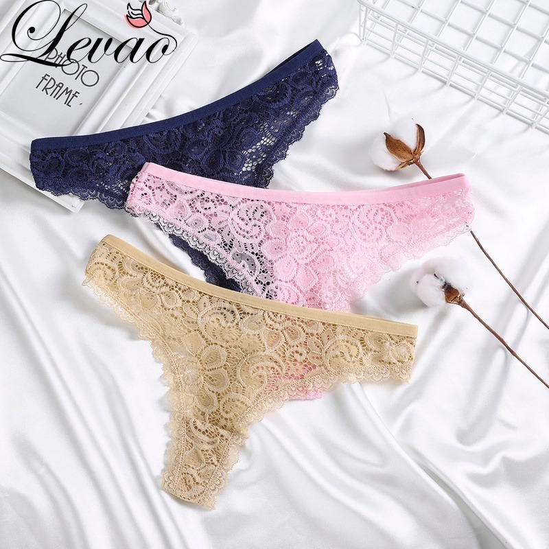 LEVAO Fashion Lace Panties Ladies Hollow Panty Low Waist Sexy Thongs Soft  Cover Invisible T-pants Women Underwear