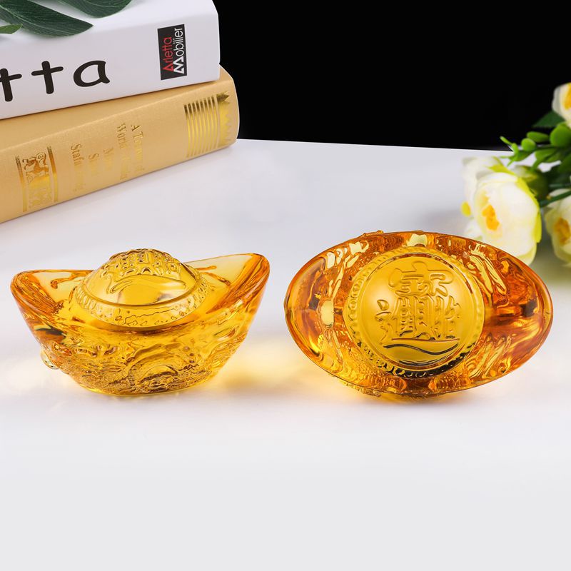 NEW💖 Feng Shui Yellow Crystal Glass treasure Dragon Design Yuanbao Home ...