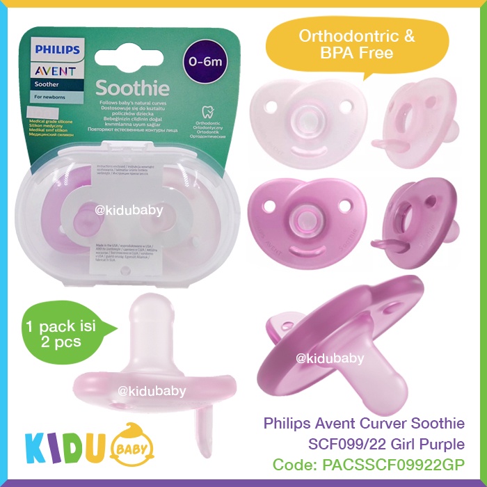 Philips Avent Curver Soothee SCF099/22 PurpleGirl Kidu Baby Pacifier ...