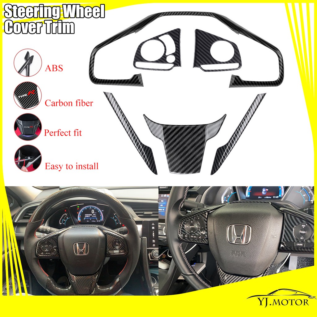 Carbon Fiber Inner Steering Wheel Cover Trim For 2016-2021 Honda Civic Si – Direct Fit, Black Carbon Look (60-Day Warranty)