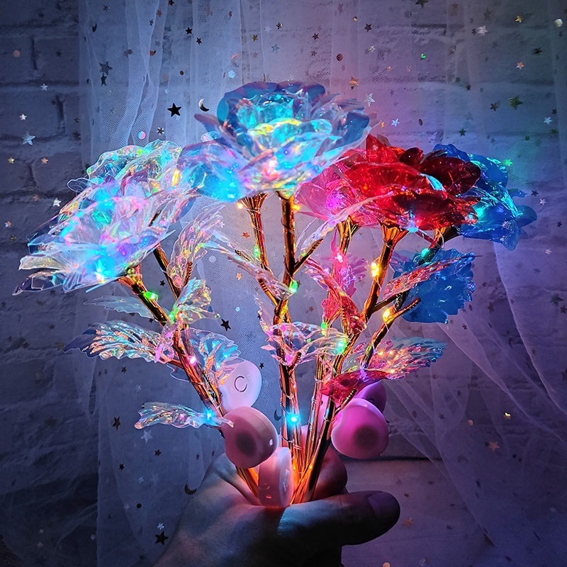24k Gold Artificial Rose  Flowers/Colorful Gifts Roses Lights Decoration/Luminous Rose LED Light Artificial Flowers Ornament/Mother's Day Valentines Day Gift