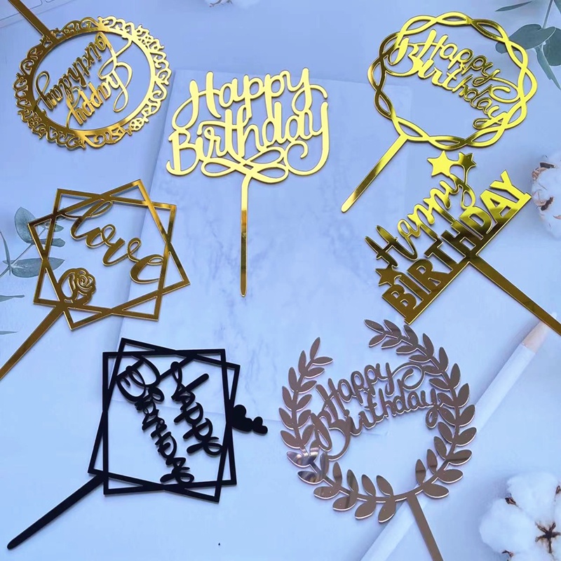 Pack of 10pcs Acrylic Happy Birthday Cake Topper Gold Black Rose-gold ...