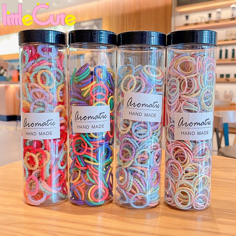 300Pcs/Can Kids Korean INS Fashion Hair bands Scrunchies Girls Ponytail Holder Hair Rope Simple Rubber Hair Rings Headwear Elastic Hair Ties Children Sweet Daily Hair Accessories