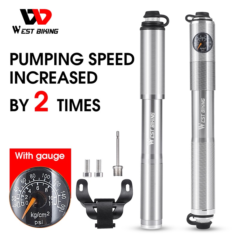 WEST BIKING Mini Bicycle Hand Air Pump Hose Bike Gauge Pump For
