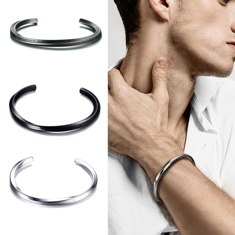 Men's Twisted Type C Bangle Carved Bangle Bracelet Antique Silver Bangle Bracelet Stainless Steel Bangle Unisex Jewelry