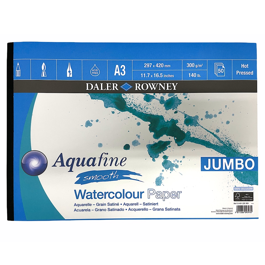 Daler Rowney Aquafine A3 Jumbo Watercolour Pad 300gsm 50sht Hot-Pressed ...