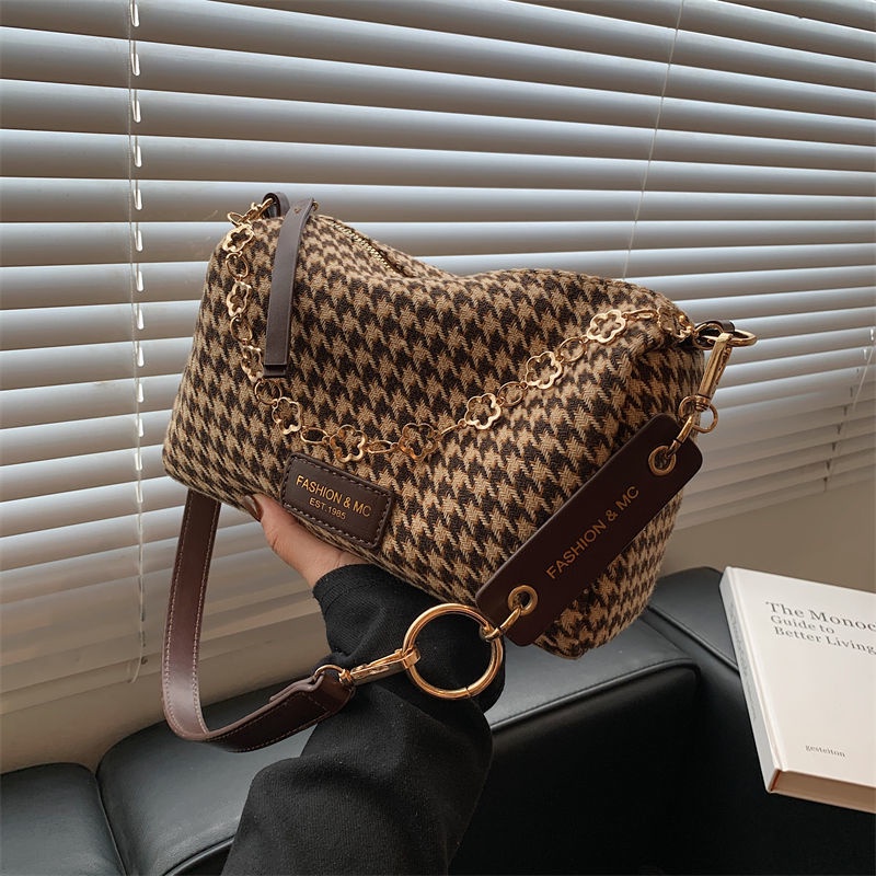 KC027- Women's Bag New Fashion Shoulder Messenger Bag Plaid Boston Bag