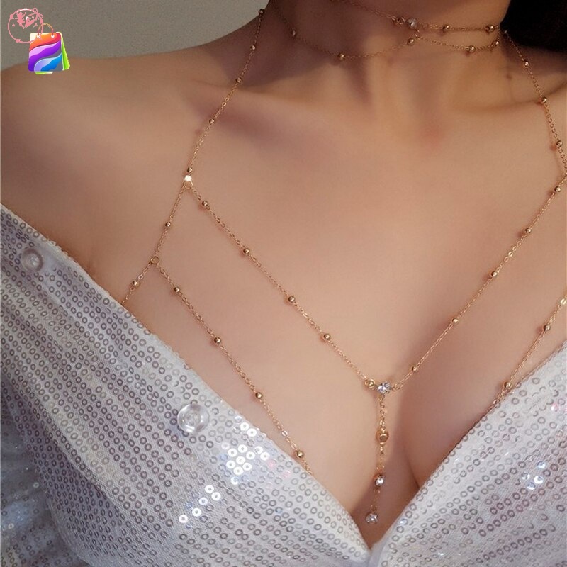 Metal Ladies Body Chain Sexy Style Hollow Bikini Ladies Breast Chain Body Chain Decoration Jewelry YKD