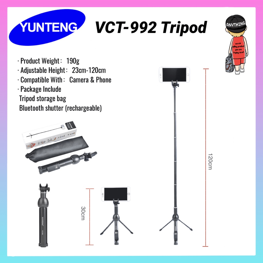 YUNTENG VCT-992 Tripod Monopod Selfie Stick Bluetooth Remote