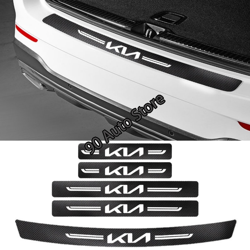 Carbon Fiber Car Door Sill Protector Film Auto Emblem Rear Bumper Stickers For Kia Kn Niro Rio