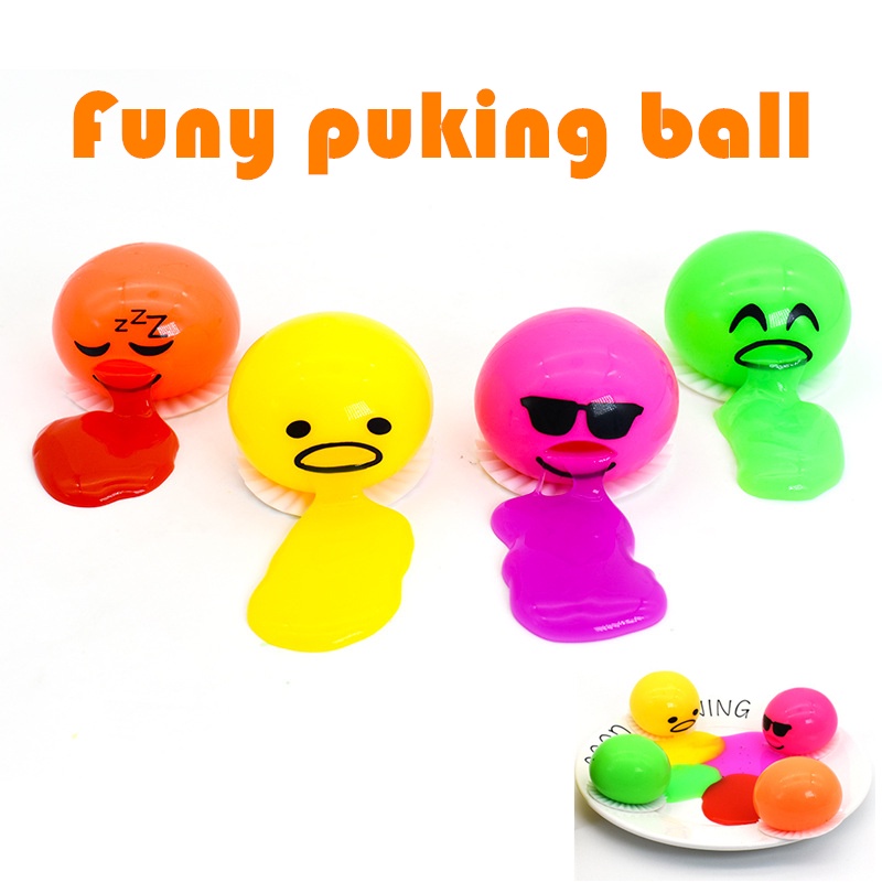 2 Set Funy Squishy Puking Emoji Egg Yolk Stress Ball With Yellow