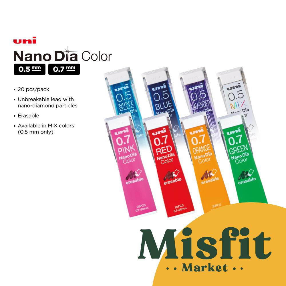 Uni NanoDia Farbminen – 0,5 Mm, 7 Farben Set | Mit ökologischen Haftnotizen