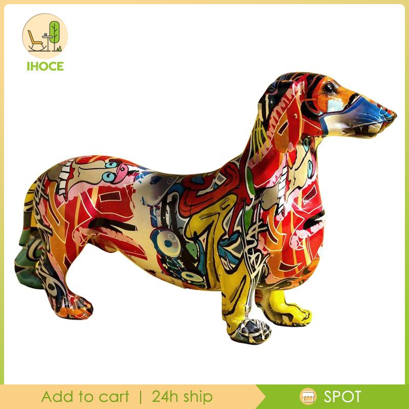 Nordic Painted Graffiti Colorful Dachshund Sausage Dog Figurine Animal Sculpture Statue Desktop Resin Craft Home Office Decor Gift