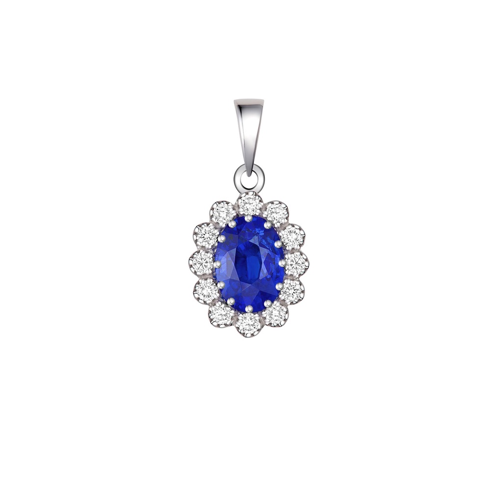 Regal Blue Sapphire and Diamond Necklace, 14K White Gold