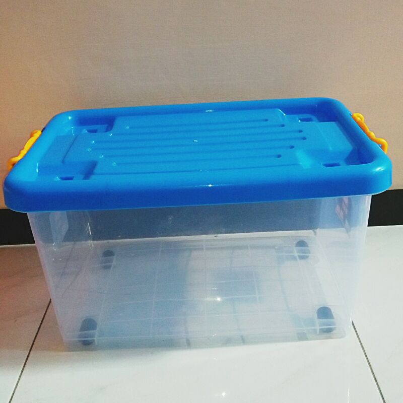 Clear transparent plastic Container + lid biru, 30 liters | Shopee ...
