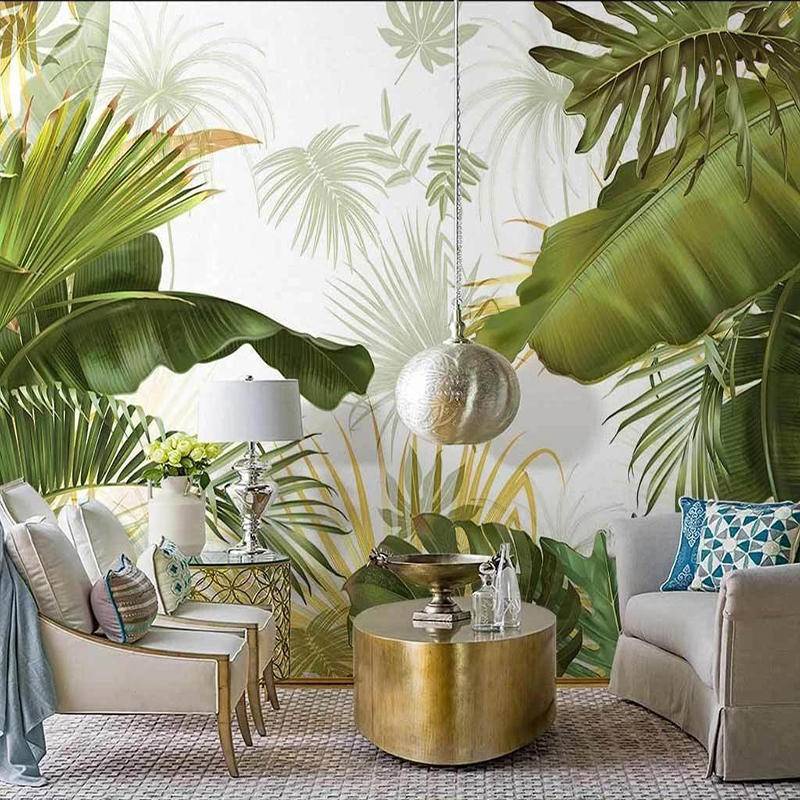 Custom Any Size Mural Wallpaper Nordic Hand Painted Tropical Leaves ...