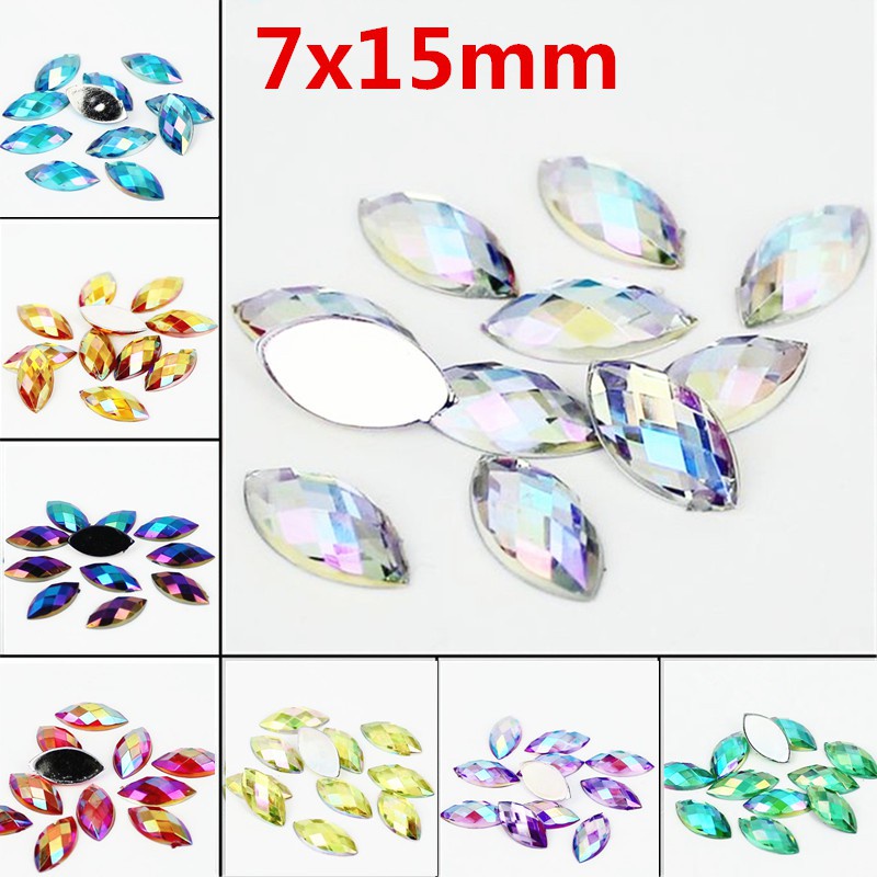 7*15mm 100PCS Flatback Acrylic Crystal Stone Strass Beads Craft ...