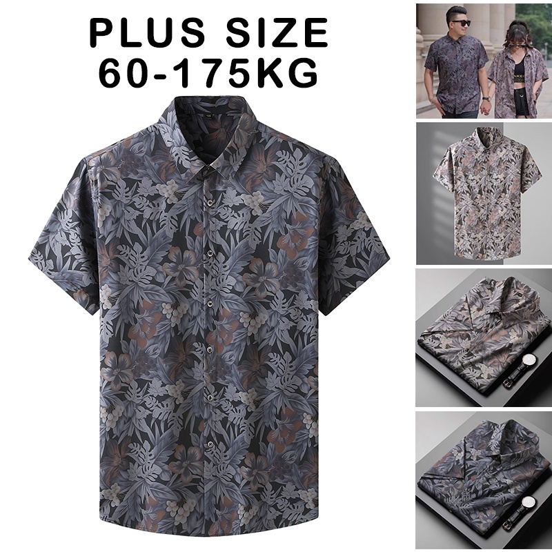 【Plus Size】Floral Shirt Men Women Short Sleeve Turn-down Tops Casual Loose Formal Business Large Big Oversized Clothing XL-10XL