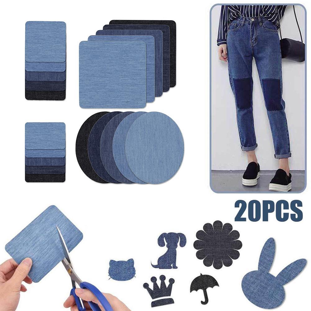 20pcs 5 Color DIY Iron on Denim Fabric Patches for Clothing Jeans Repair